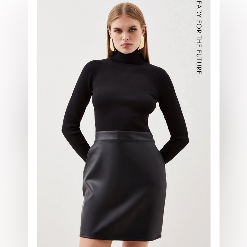 NWT Viscose Blend Pu Mix Knit Mini Dress black size M Karen Millen